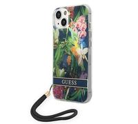 Coque Guess à bandoulière fleurie bleue pour iPhone 14