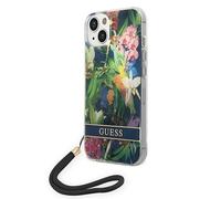 Coque Guess à bandoulière fleurie bleue pour iPhone 14 Plus