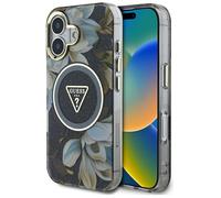 Coque pour iPhone 16 - IML IML Métal Paillettes Fleurs Triangle MagSafe (GUHMP16SHFLPEDK) - Noir