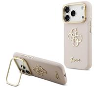 Coque Guess Grainé Grand 4G & Support Caméra Étui pour iPhone 17 Pro Rose