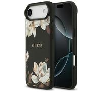Etui Guess Grained Flowers Classic Logo MagSafe do iPhone Air czarny