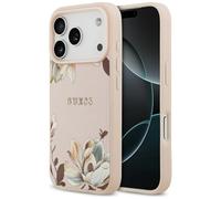 Coque Guess Grained Flowers Classic Logo MagSafe Étui pour iPhone 17 Pro Rose