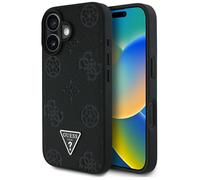 Coque Guess Grained Hot Stamp Peony Triangle Logo MagSafe pour iPhone 16 (noir)