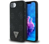 Coque Guess Grained Hot Stamp Peony Triangle Logo MagSafe pour iPhone 16e (noir)