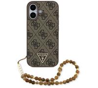 Coque Guess Hardcase 4G Strap Triangle Logo MagSafe avec dragonne de perles pour iPhone 17 - Brown