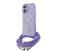 Coque Guess IML Crossbody Cord Script MagSafe avec cordon pour iPhone 16 - Purple