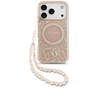 Coque Guess IML Fleurs Électro Perle Sangle MagSafe Étui pour iPhone 17 Pro Rose
