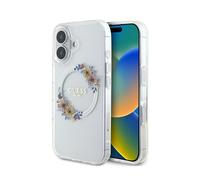 Coque Guess IML Flowers Wreath MagSafe pour iPhone 16 Plus - Clear