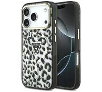 Coque Guess IML Leopard Glitter Triangle pour iPhone 18 Pro / 17 Pro, noire