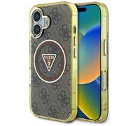 Coque Guess IML Metal Glitter 4G Circle Triangle MagSafe pour iPhone 16 - Brown