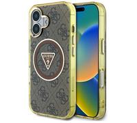 Étui Guess IML Metal Glitter 4G Circle Triangle MagSafe pour iPhone 16 marron