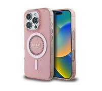 CG Mobile Coque rigide Guess Magsafe IML avec strass pour iPhone 16 Pro Max Rose