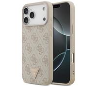 CG MOBILE Guess Étui de protection en cuir 4G avec strass triangle compatible avec MagSafe pour iPhone 17 Pro Max Rose