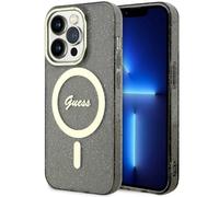 Coque Guess rigide à paillettes dorées MagSafe noire pour iPhone 14 Pro Max