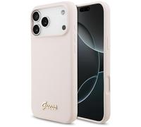 CG MOBILE Guess Coque de protection en silicone avec logo en métal compatible avec MagSafe pour iPhone 17 Pro Max Rose