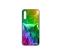 Coque hibou pour Galaxy A50 silicone jaune animaux animal rigide orage arc en ciel design oiseau noir eclair multicolore de Samsung