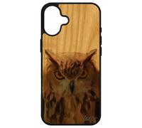 Coque Hibou Pour Iphone 16+ Plus Bois Veritable Silicone Original Housse Design Portable Chouette Animaux Jolie Marron Oiseau Apple
