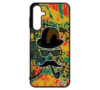 Coque Homme Moustache Antichoc Pour Samsung Galaxy A16 4g 5g Silicone Chapeau Melon Tag Monsieur Vert Vintage Noir Homme Made In France