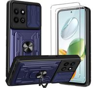 Coque Honor 200 Smart 5g Bleue + 2 Verres Trempés, Hybride Pc+Tpu Anti-Choc, Protection Glissière Pour Appareil Photo, Bague Magnétique Rotative 360° Support, Emplacement Carte