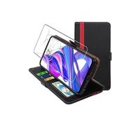 - Coque Honor 9X, 9X Pro Etui Portefeuille Housse PU Cuir Porte-Cartes Support Stand, Noir / Rouge & Film protection écran VERRE Trempé [Dimensions