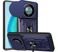 Coque Honor Magic 6 Lite ¿ Cache Appareil Photo Coulissant, Anneau 360° Béquille, Fente Cartes & Plaque Magnétique, Hybride Pc+Tpu Renforcé Antichoc Bleu