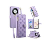 Coque Honor Magic 6 Lite - Portefeuille Cuir PU - Fentes Cartes - Poche Zip - Dragonne - Violet