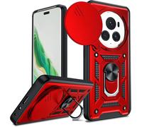 Coque Honor Magic6 Pro 5g - Hybride Pc+Tpu Rouge, Antichoc & Anti-Rayures, Cache Objectif Coulissant, Anneau Support Magnétique