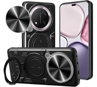 Coque Honor Magic7 Lite / Magic 7 Lite 5g - Noir, Anneau Support Métal Rotatif, Patch Magnétique Pour Voiture, Cache Caméra Coulissant, Protection Antichoc
