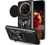 Coque Honor Magic7 Pro 5g - Protection Anti-Choc Grade Militaire, Cache Caméra Coulissant, Béquille 360° Et Plaque Métallique Pour Support Voiture, Noir