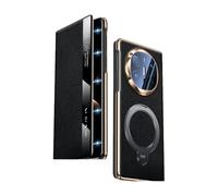 COQUE Housse en Cuir Fjord pour Huawei Mate X7, Étui Flip avec Fenêtre Smart View, Support Rotatif à 360°, Charge sans Fil, Antichoc pour Huawei Mate X7-Noir
