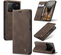 Coque Housse Portefeuille Cuir Pour Xiaomi Poco X6 Pro 5g - Étui Flip Magnétique Avec Porte-Cartes Et Support Réglable, Coque Tpu - Marron