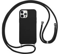 Coque Housse Silicone Souple Antichoc Pour Iphone 12 Pro Max - Protection Bords Antidérapante + Lanière/Cordon Réglable 1,6 M (Bandoulière/Collier) - Noir