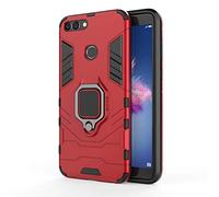 Coque Huawei Enjoy 7S / P Smart, MHHQ 2 en 1 Armour Style Robuste Hybrides Double Couche Armure Defender TPU + PC Case Cover avec Support Magnétique Car Mount pour Huawei Enjoy 7S / P Smart -Red