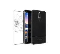 - Coque Huawei Mate 10 Lite (2017) Etui Housse Silicone TPU Souple Anti-Choc Motif Cuir Anti-dérapante, Noir + Film protection écran en VERRE Trempé