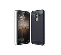 - Coque Huawei Mate 10 Pro (2017) Housse Etui Gel Motif Fibre Carbone Luxe Flex TPU Premium, Bleu Foncé + Film protection écran en VERRE Trempé