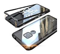 Coque Huawei Mate 20 X Adsorption Magnétique Housse Alliage D'aluminium Métal Bumper Frame Transparent Verre Trempé Ultra Slim Anti-Rayures Protection Cover Case Compatible pour Huawei Mate 20 X,Noir