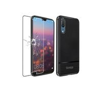 - Coque Huawei P20 Etui Housse Silicone TPU Souple Anti-Choc Motif Cuir Anti-dérapante, Noir + Film protection écran en VERRE Trempé [Dimensions