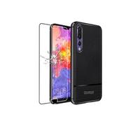 - Coque Huawei P20 Pro Etui Housse Silicone TPU Souple Anti-Choc Motif Cuir Anti-dérapante, Noir + Film protection écran en VERRE Trempé [Dimensions