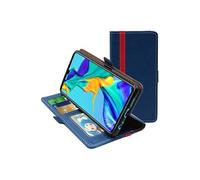 - Coque Huawei P30 Etui Portefeuille Housse PU Cuir Porte-Cartes Support Stand, Bleu Foncé / Rouge [Dimensions PRECISES Smartphone : 149.1 x 71.4 x