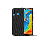 - Coque Huawei P30 Lite (2019) Housse Etui Gel Motif Fibre Carbone Luxe TPU Premium, Noir & Film en VERRE Trempé [Dimensions PRECISES Smartphone :