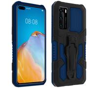 Coque Huawei P40 Antichoc Béquille et Clip Ceinture Métallique Bleu