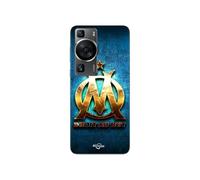 Coque Huawei P60 OM dorée brilant droit au but fond bleu
