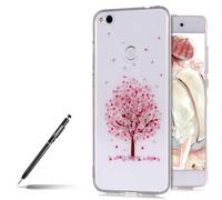 Coque Huawei P8 Lite 2017 Cerisier Pink Rose,Uposao Transparente Motif Fleur de Cerisier Mignon Belle Beau Vintage Etui Silicone Souple Flexible Clear View Léger Hybrid Slim Bumper Huawei P8 Lite 2017
