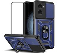 Coque Hybride Anti-Chocs Bleue Pour Oppo Reno 13f / Reno13 F ¿ Double Couche, Protection Caméra Renforcée, Anneau Support Magnétique + Verre Trempé