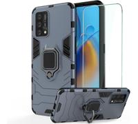 Coque Hybride Armor Pour Oppo A74 (4g) ¿ Pc+Tpu Antichoc Avec Anneau Support, Verre Trempé Inclus, Bumper Rigide Compatible Support Magnétique Voiture ¿ Bleu Marine