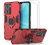 Coque Hybride Double Couche Antichoc + 2 Verres Trempés Pour Oppo A57 4g / Oppo A77 4g - Protection Avec Béquille Magnétique - Rouge
