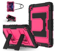 Coque hybride en silicone pour Samsung Galaxy Tab A11 Plus Grand support et sangle Rose