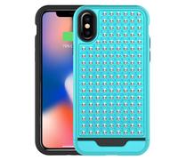 Coque Hybride pour iPhone X Rigide et Antichoc à Relief Diamanté Turquoise