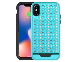 Coque Hybride pour iPhone X Rigide et Antichoc à Relief Diamanté Turquoise