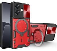 Coque Hybride Pour Oppo A40m / A40 / A60 5g - Anti-Chocs Niveau Militaire, Double Couche (Bumpers Silicone + Pc), Cache Coulissant Caméra, Anneau Support Magnétique 360°, Rouge